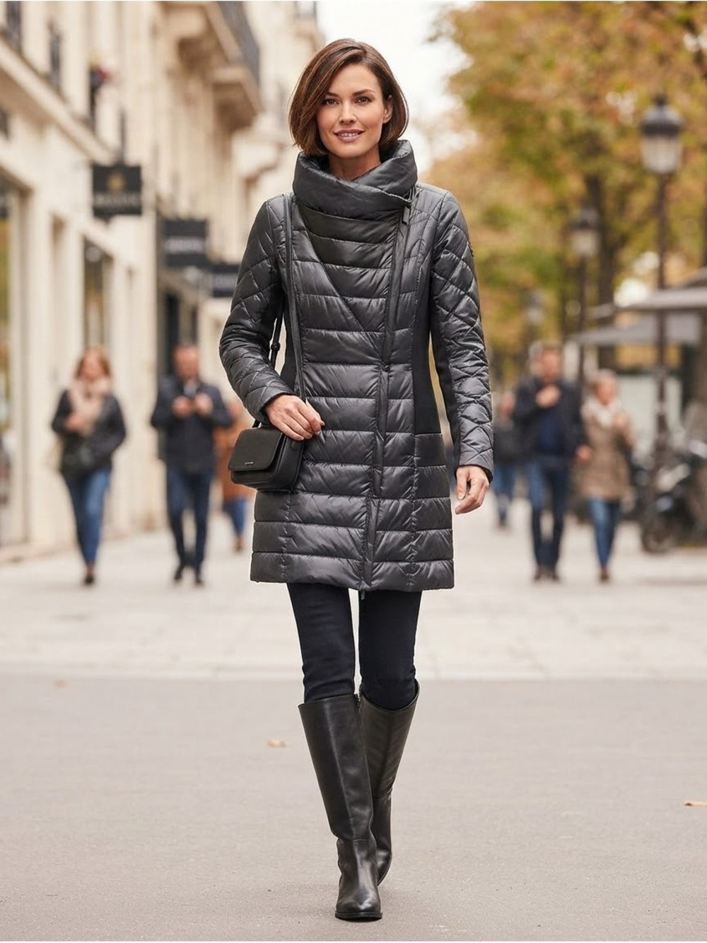 Saks Fifth Avenue Quilted Wrap-Front Puffer Coat - Black